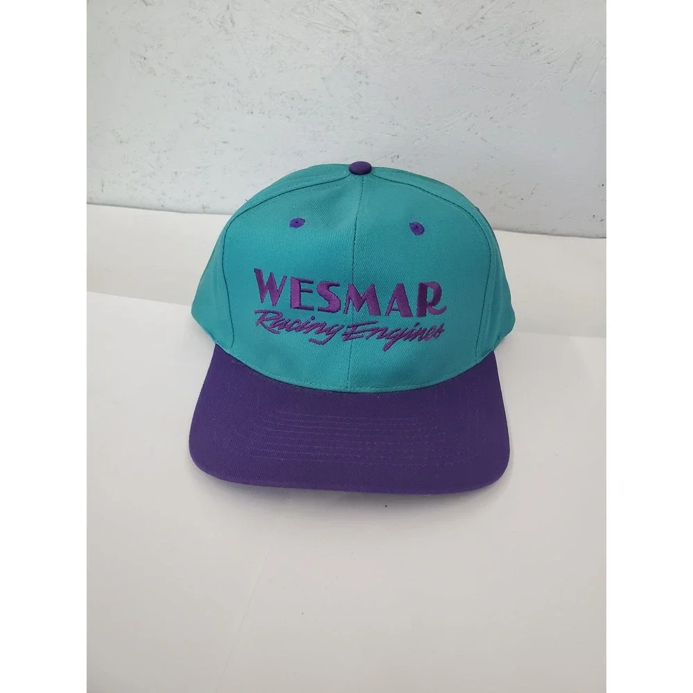 Vintage KC Wesmar Racing Engines Snapback Hat Teal Purple Two Tone Cap Mens OSFA